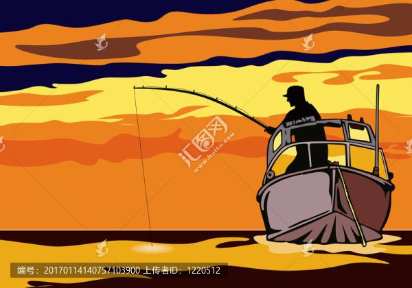 在日落釣魚