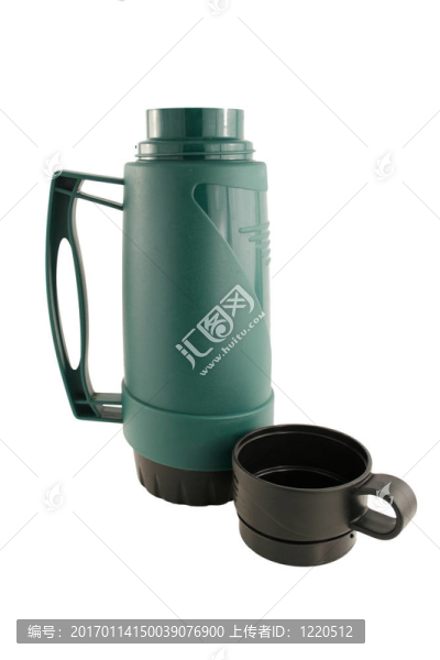 孤立的綠色保溫瓶