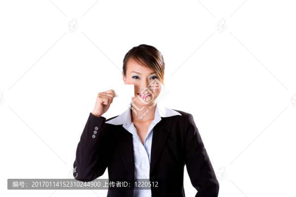 帶著卡片的友好的微笑
