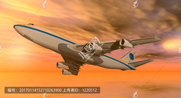 日落時(shí)的747架飛機(jī)