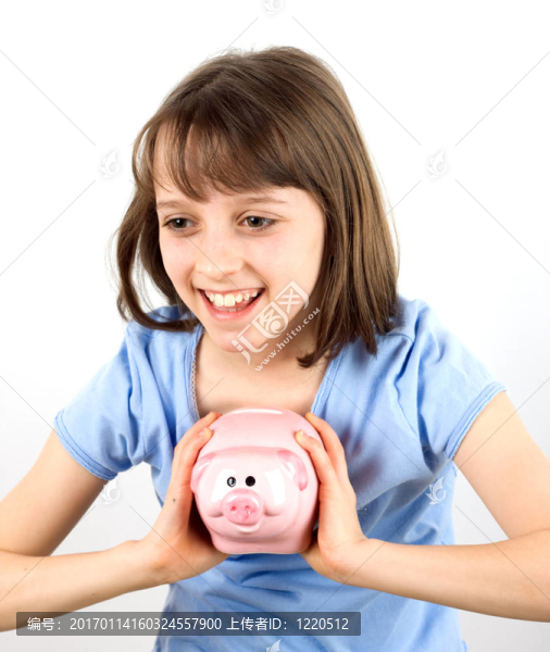 微笑女孩與小豬銀行