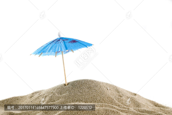 海灘上的一個藍色的傘