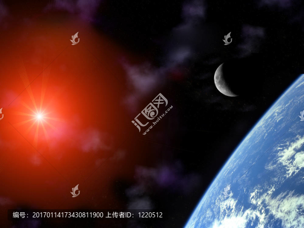 地球與新月和太陽(yáng)在宇宙