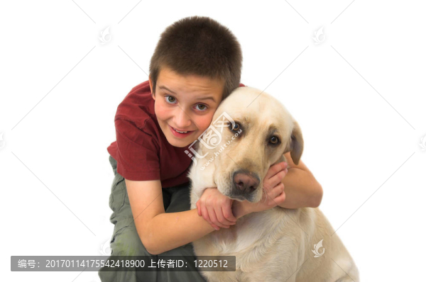 男孩和狗；孤立