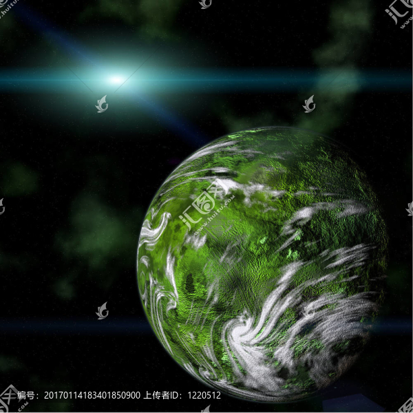 綠色星球在銀河背景上