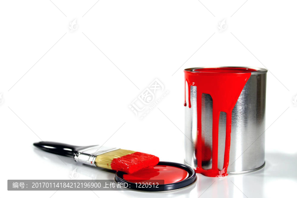 一種紅色油漆桶和刷子