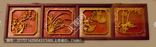 金漆梅蘭竹菊四君子雕版