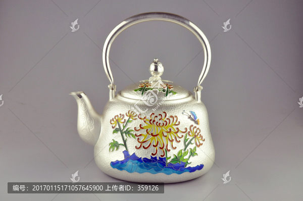 掐絲琺瑯純銀茶壺