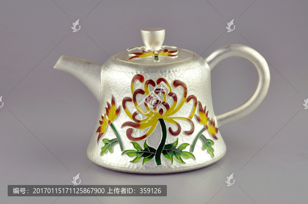 掐絲琺瑯純銀茶壺