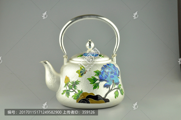 掐絲琺瑯純銀茶壺