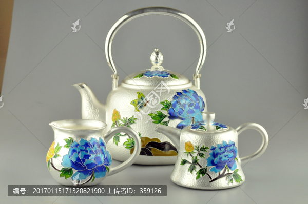 掐絲琺瑯純銀茶壺