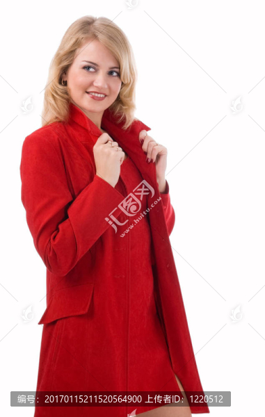 年輕的女人在一個紅色的外套