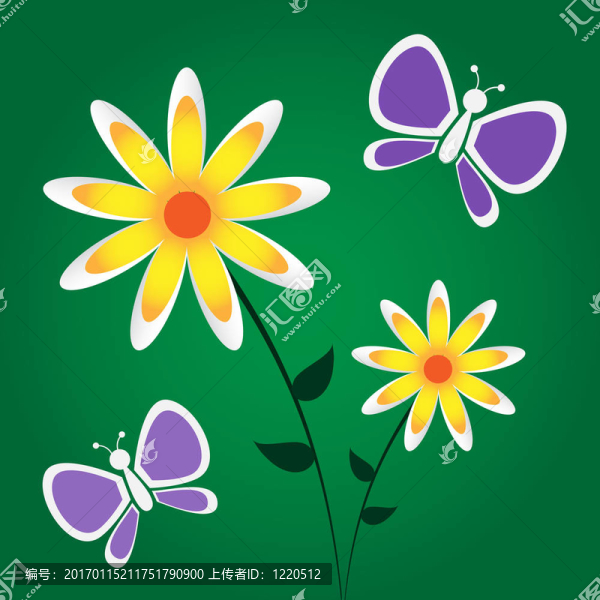黃色花紫色蝴蝶