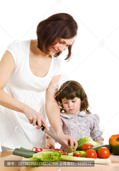 媽媽和女兒在廚房做飯