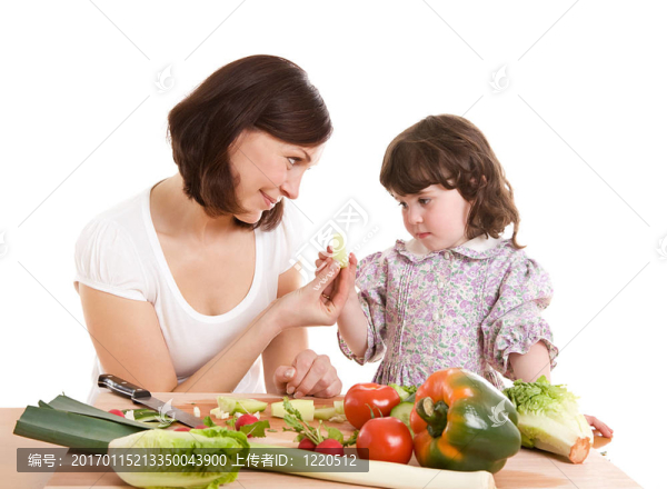 媽媽和女兒在廚房做飯