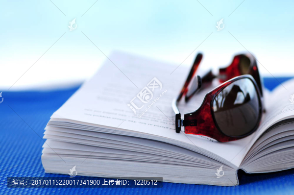 太陽眼鏡和書在沙灘椅上