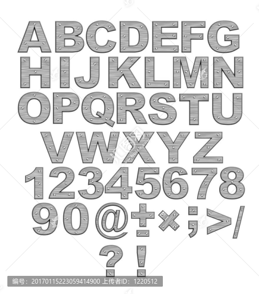字母-,3D字母從金屬與鉚釘