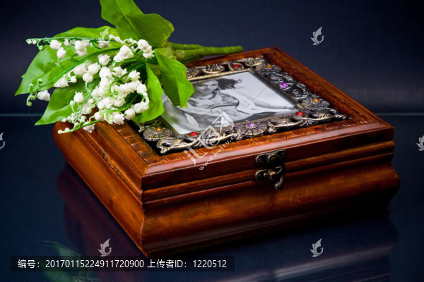 在藍(lán)色山谷的相框和莉莉木制首飾盒