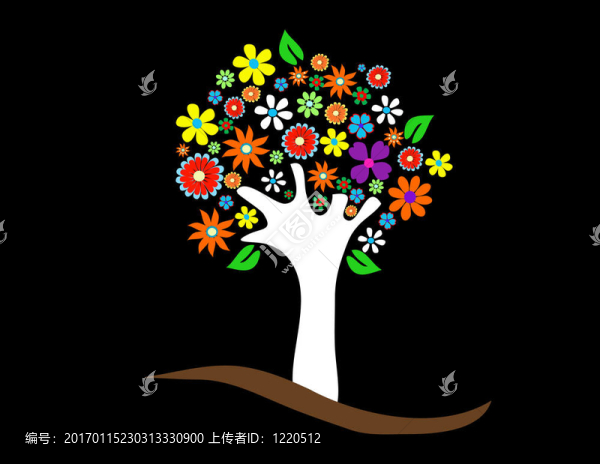彩色樹用花卉圖