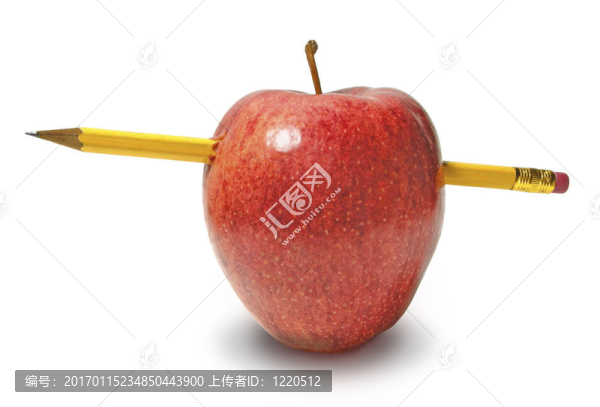 蘋果用鉛筆卡在白色上