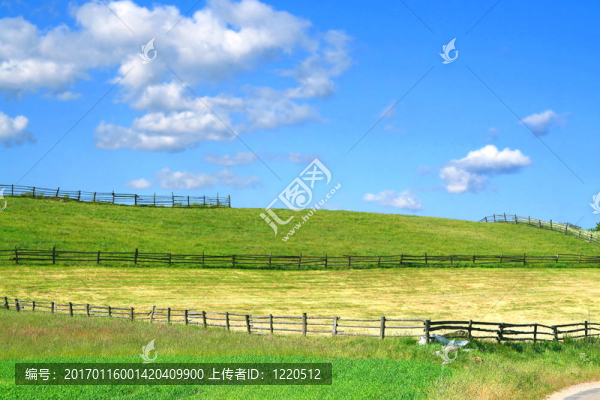 夏季田園風(fēng)光與田野和圍欄