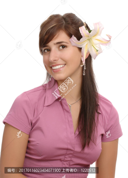 帶花的年輕女人