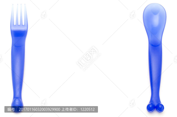 帶有叉子的藍(lán)色勺子