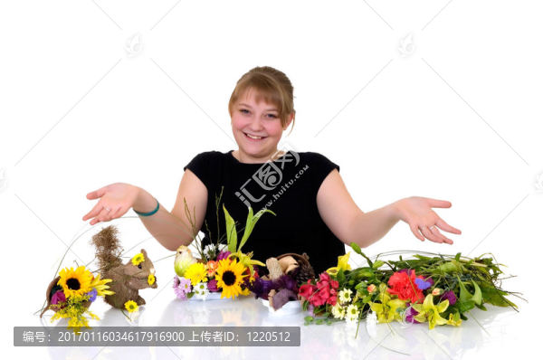 年輕女孩安排鮮花