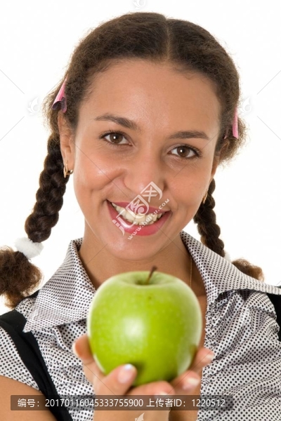 女孩與綠色蘋果