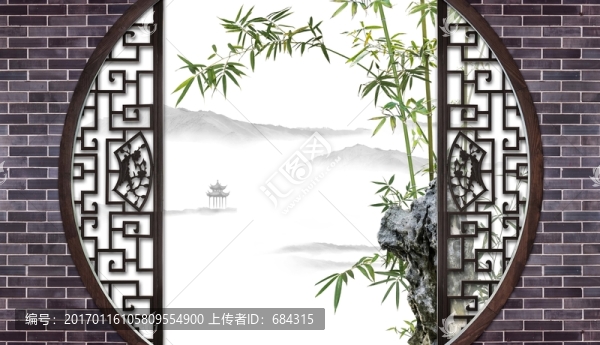 山水,中式圓門