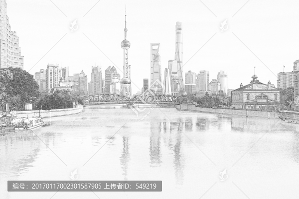 上海外灘全景線描