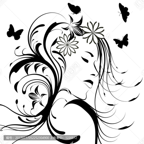 美麗的女孩，頭發(fā)上的花