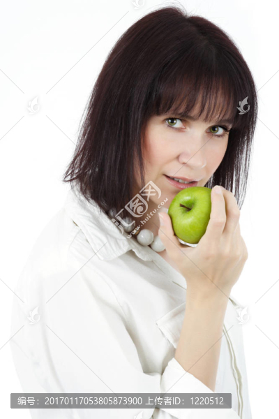 綠色蘋果的女人