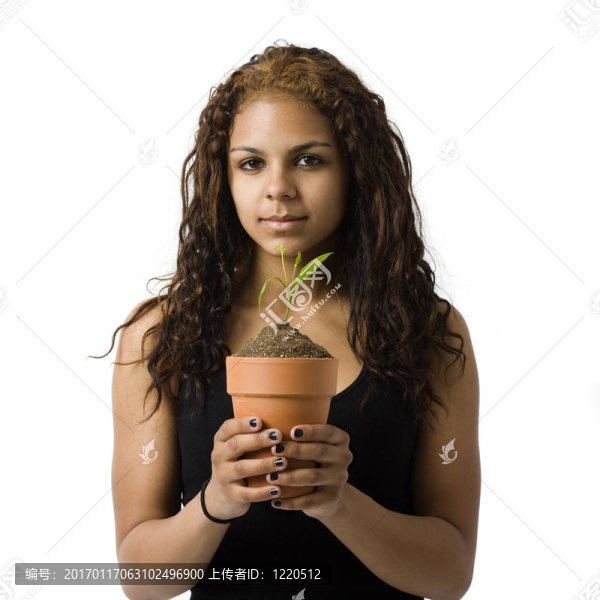 女孩拿著盆栽的平臺