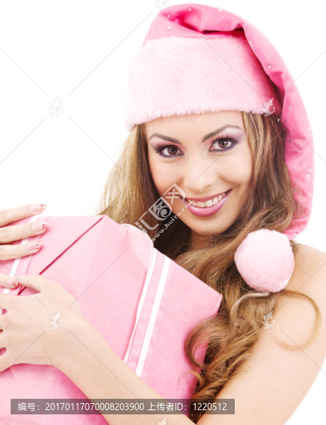 快樂圣誕助手與禮品盒女孩