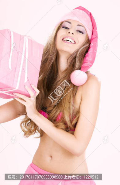 快樂(lè)圣誕助手與禮品盒女孩