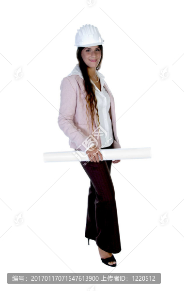 戴頭盔和藍(lán)圖的女士