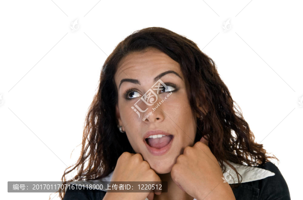 女性與下巴在手上