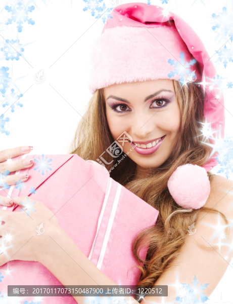 快樂圣誕助手與禮品盒女孩