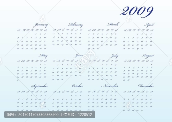 2009年脨隆電子日歷。