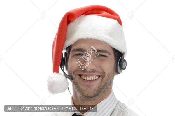 快樂的商人冒充耳機