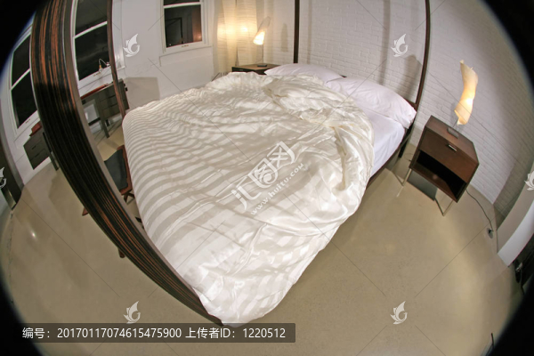 一個現(xiàn)代臥室的魚眼圖像