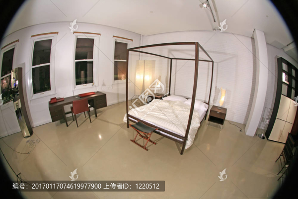 一個(gè)現(xiàn)代臥室的魚眼圖像