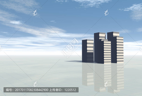 藍(lán)天與彩虹的3D概念城市摩天樓