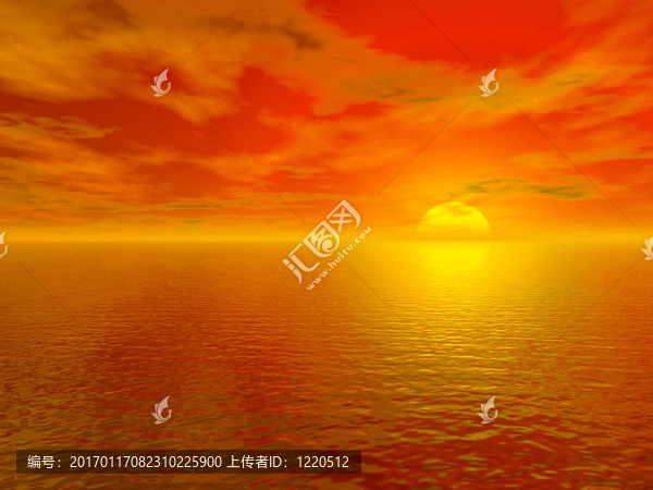 血色日落海洋水3D高品質(zhì)渲染
