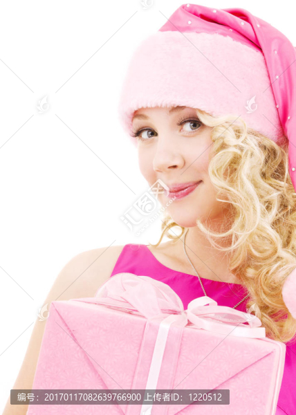 快樂圣誕助手與禮品盒女孩