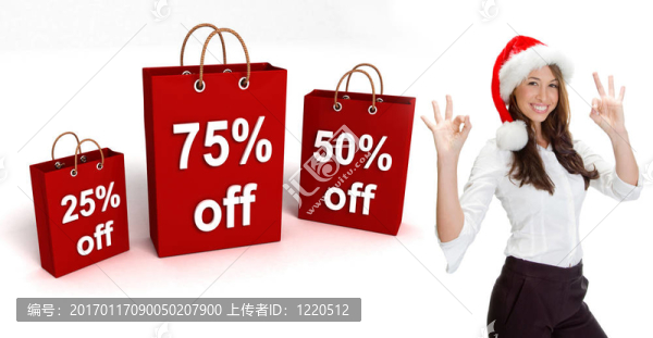 三維購(gòu)物袋和女人與santa帽