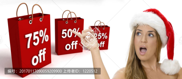 三維購物袋和女人與santa帽