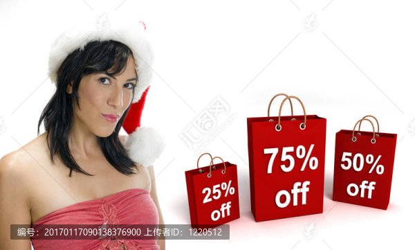 三維購(gòu)物袋和性感女人與santa帽