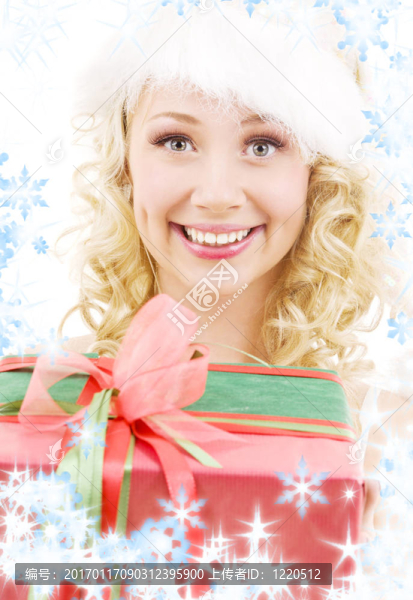 快樂圣誕助手與禮品盒女孩